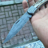 Katlanır Model Damascus Çelik Geyik Boynuzu Sap 22 CM