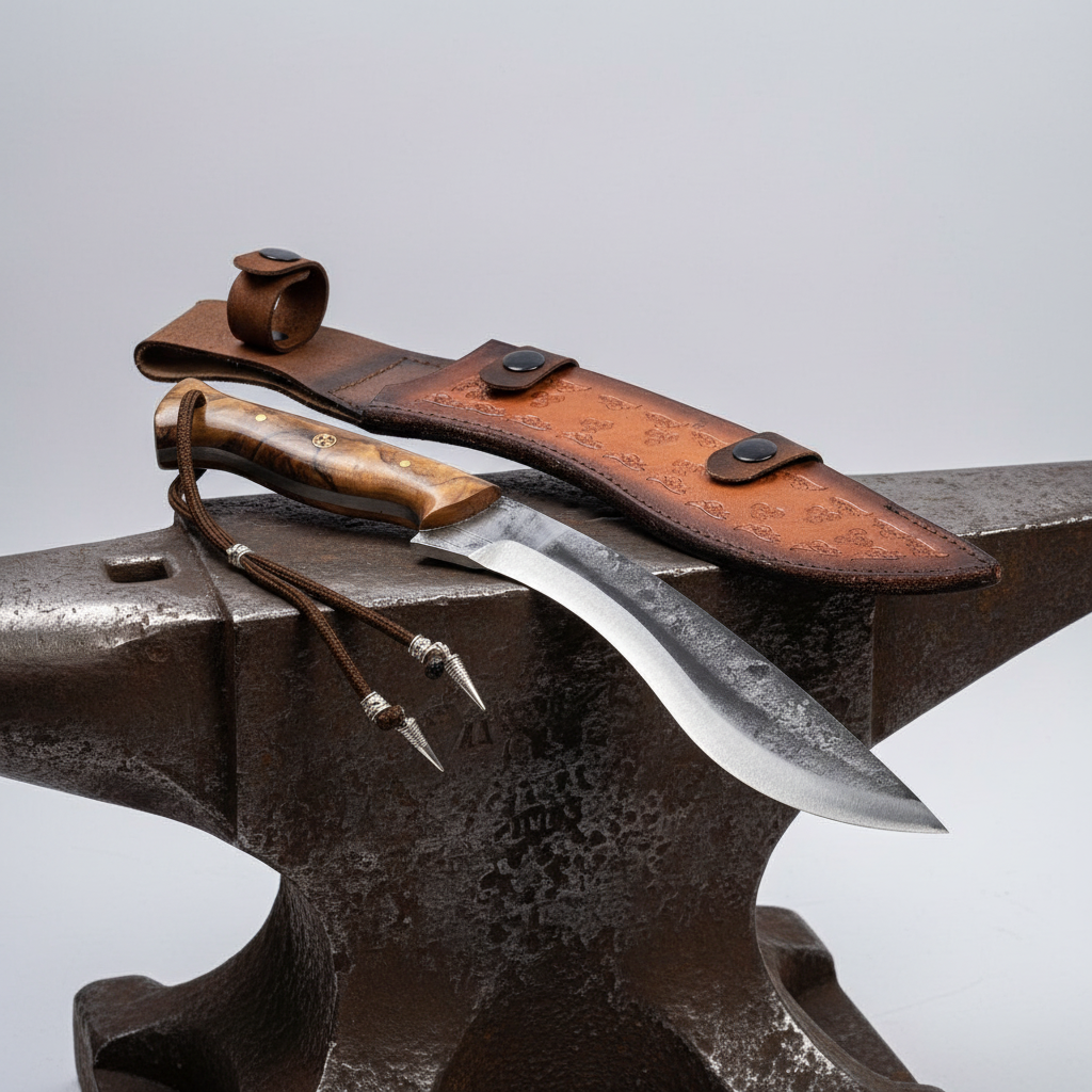 34 cm Dövme Çelik Kukri - Zeytin Sap 5160 Karbon Çelik