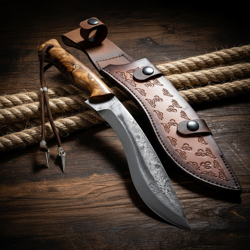34 cm Dövme Çelik Kukri - Zeytin Sap 5160 Karbon Çelik