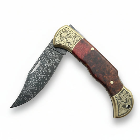 Damascus Çelik Stabilize Sap 19.5 CM Gravür İşlemeli Model