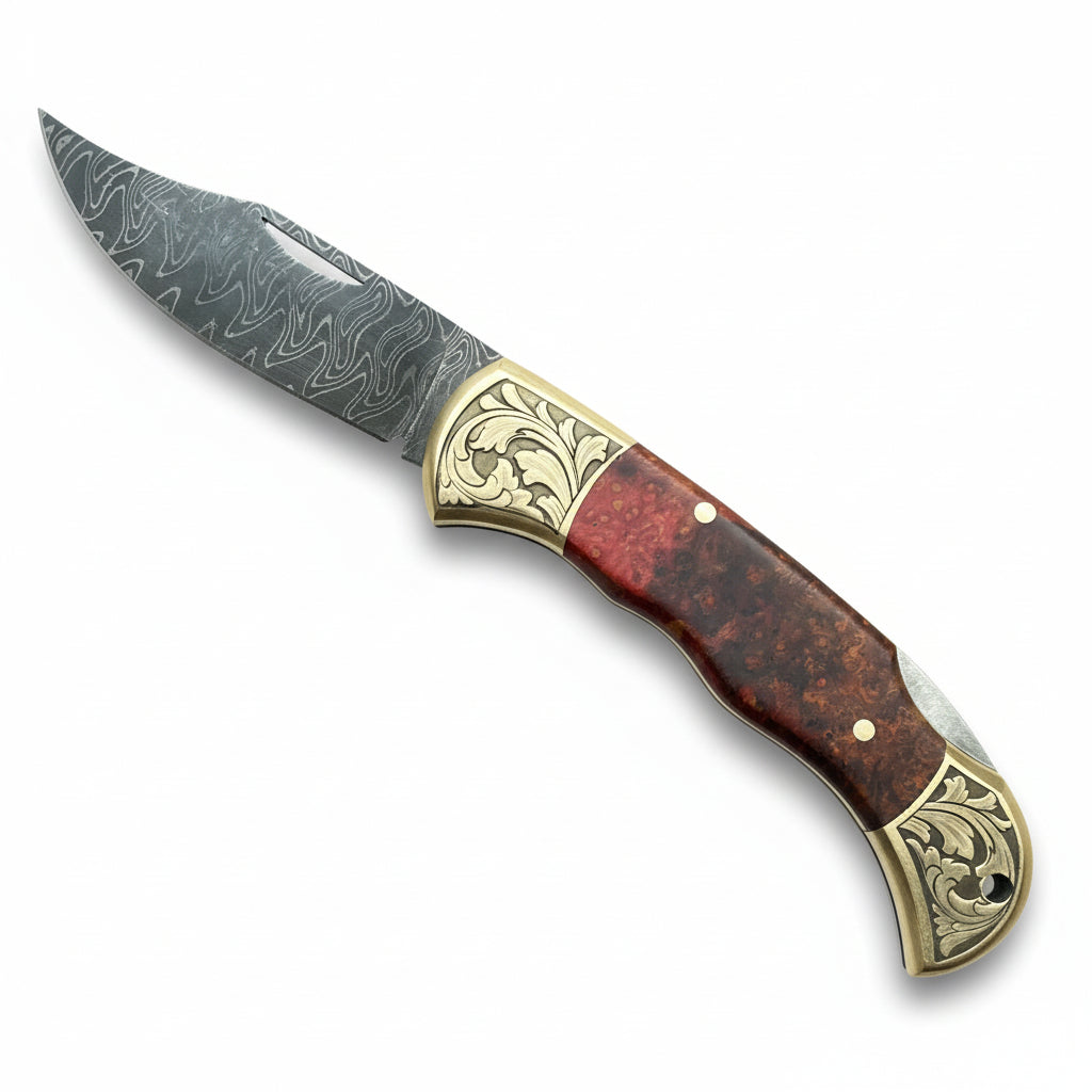 Damascus Çelik Stabilize Sap 19.5 CM Gravür İşlemeli Model