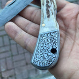 Katlanır Model Damascus Çelik Geyik Boynuzu Sap 22 CM