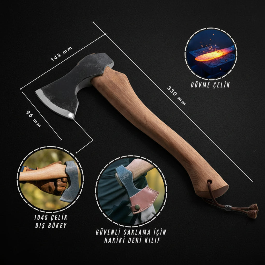 Deri Kılıflı Dövme Çelik Kongar Kamp Baltasi 35 CM