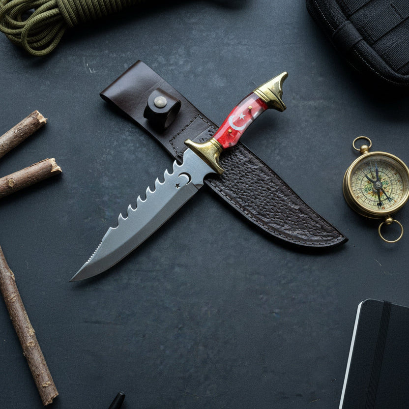 Ay Yıldız Tırtıklı Model Kurtbaşlı 34.5 CM Av Bıçağı