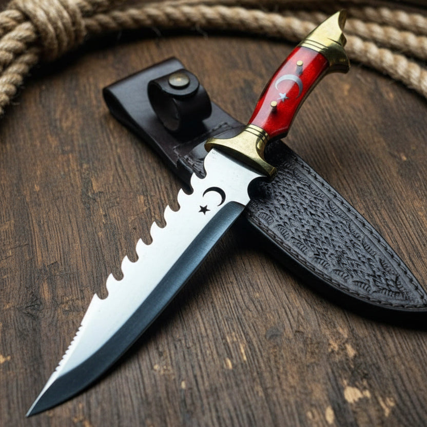 Ay Yıldız Tırtıklı Model Kurtbaşlı 34.5 CM Av Bıçağı