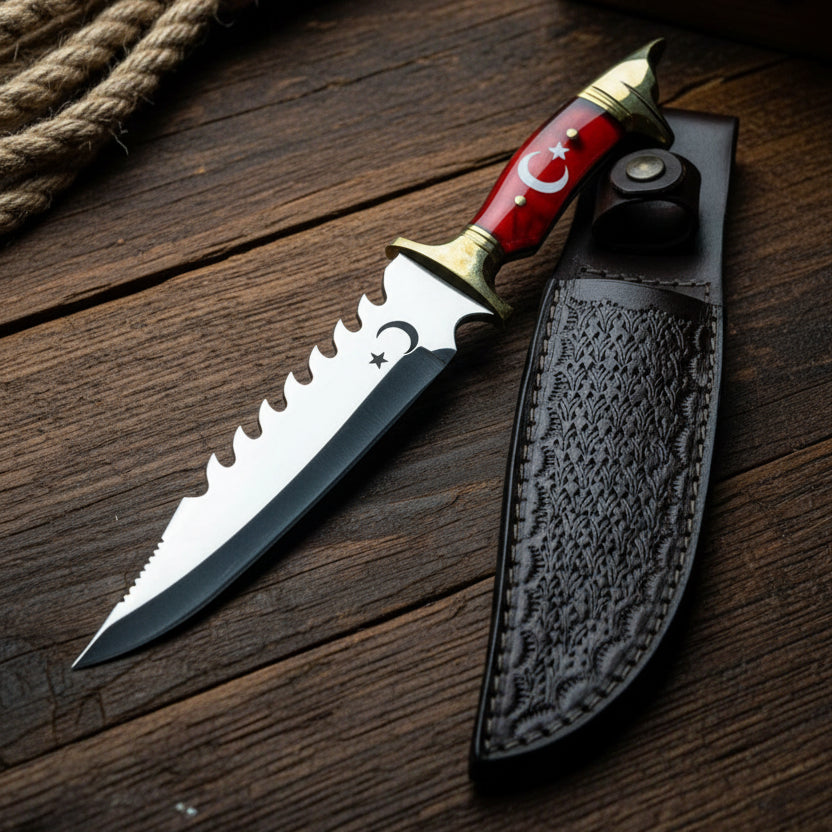 Ay Yıldız Tırtıklı Model Kurtbaşlı 34.5 CM Av Bıçağı