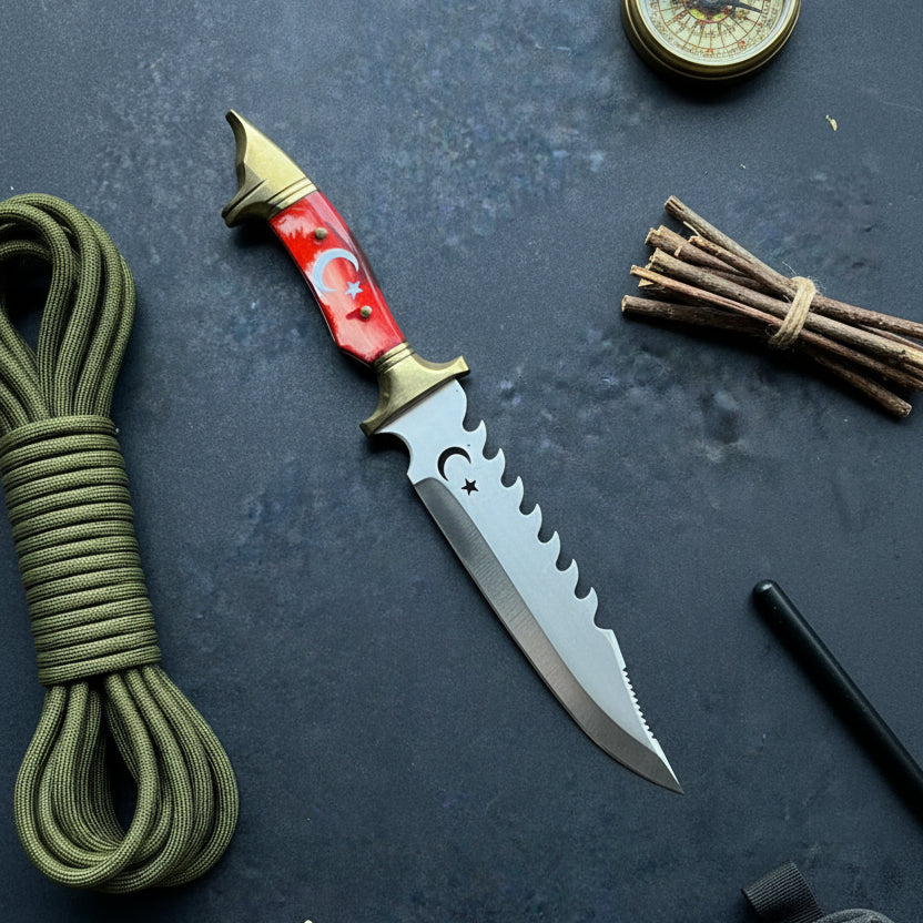 Ay Yıldız Tırtıklı Model Kurtbaşlı 34.5 CM Av Bıçağı
