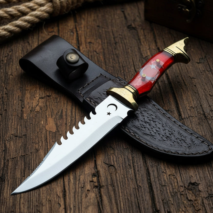 Ay Yıldız Tırtıklı Model Kurtbaşlı 26.5 CM Av Bıçağı