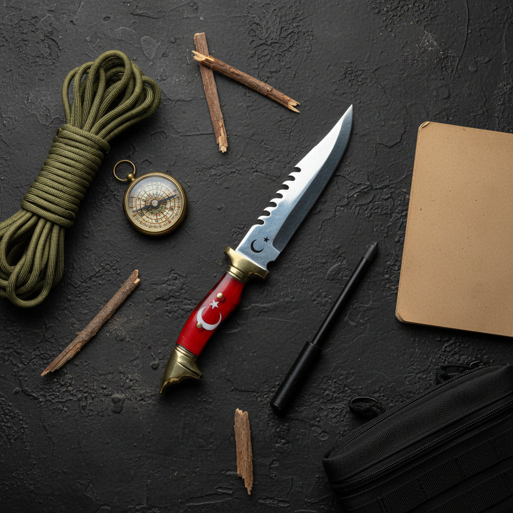 Ay Yıldız Tırtıklı Model Kurtbaşlı 26.5 CM Av Bıçağı
