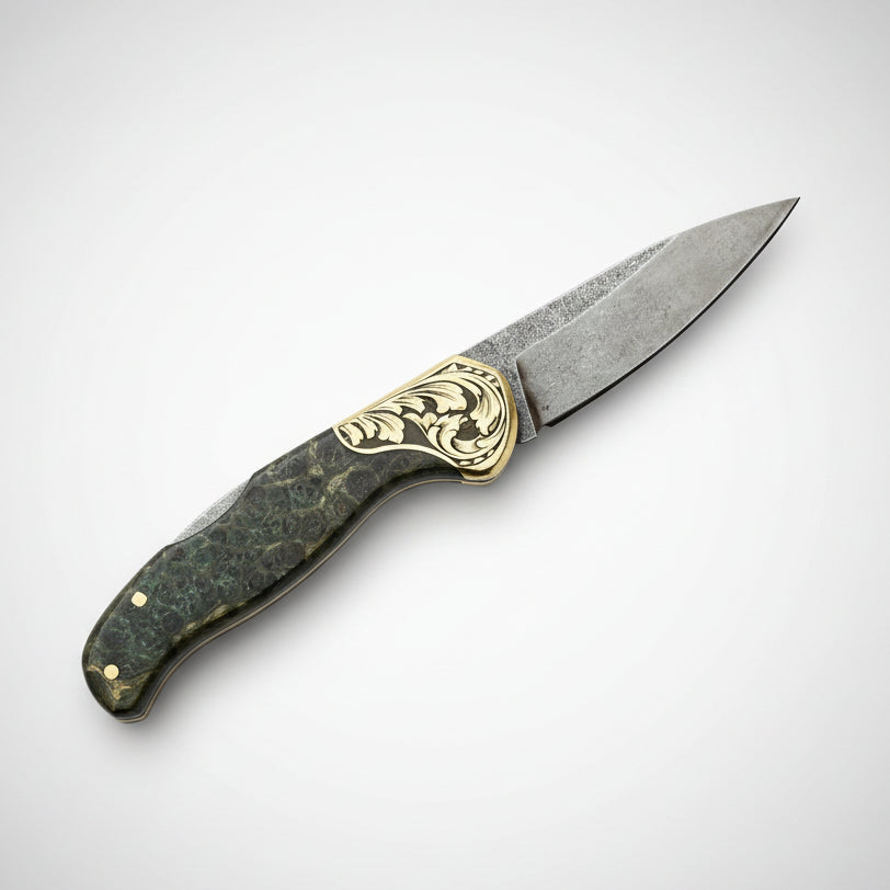 M390 Çelik Stabilize Sap 21 CM Gravür İşlemeli Model