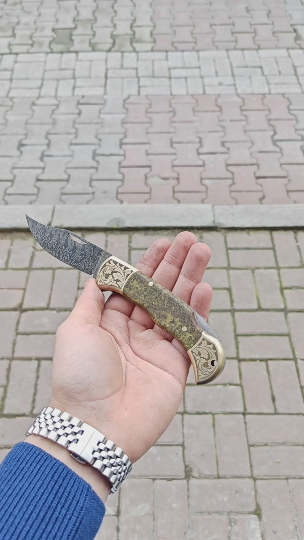 Damascus Çelik Stabilize Sap 19.5 CM Gravür İşlemeli Model