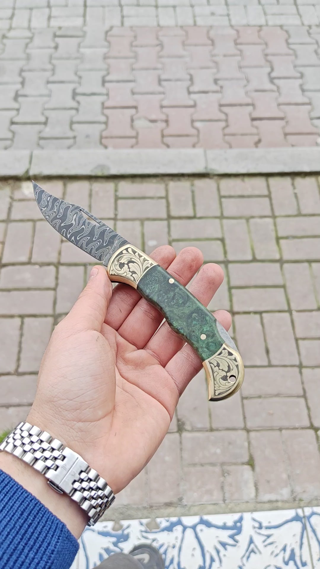 Damascus Çelik Stabilize Sap 19.5 CM Gravür İşlemeli Model