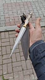 Geyik Boynuzu Sap Cift Agiz Model 26 CM Kamp Bıçağı