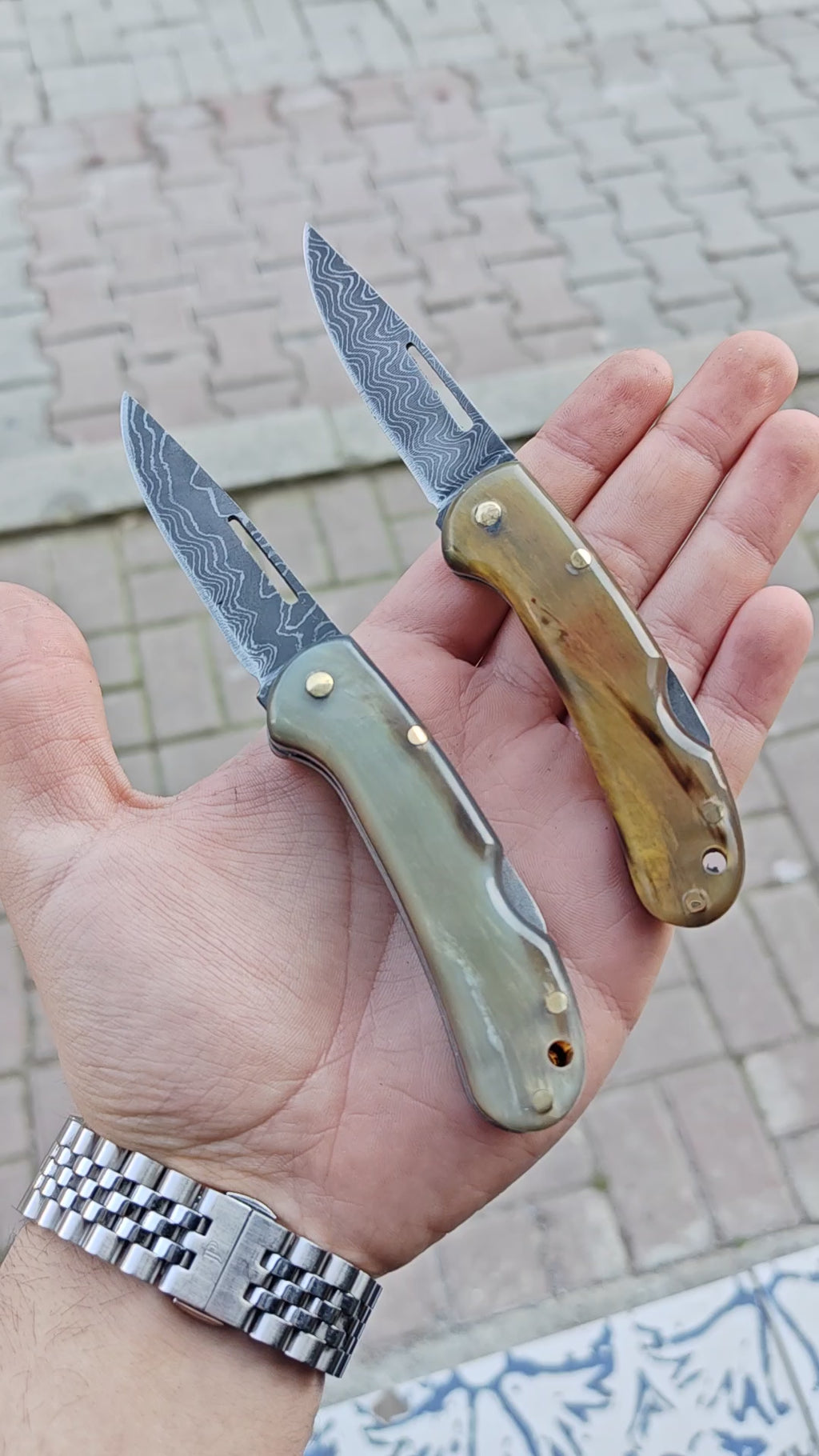 Damascus Çelik Koç Boynuzu Sap Katlanır Model - 15 Cm
