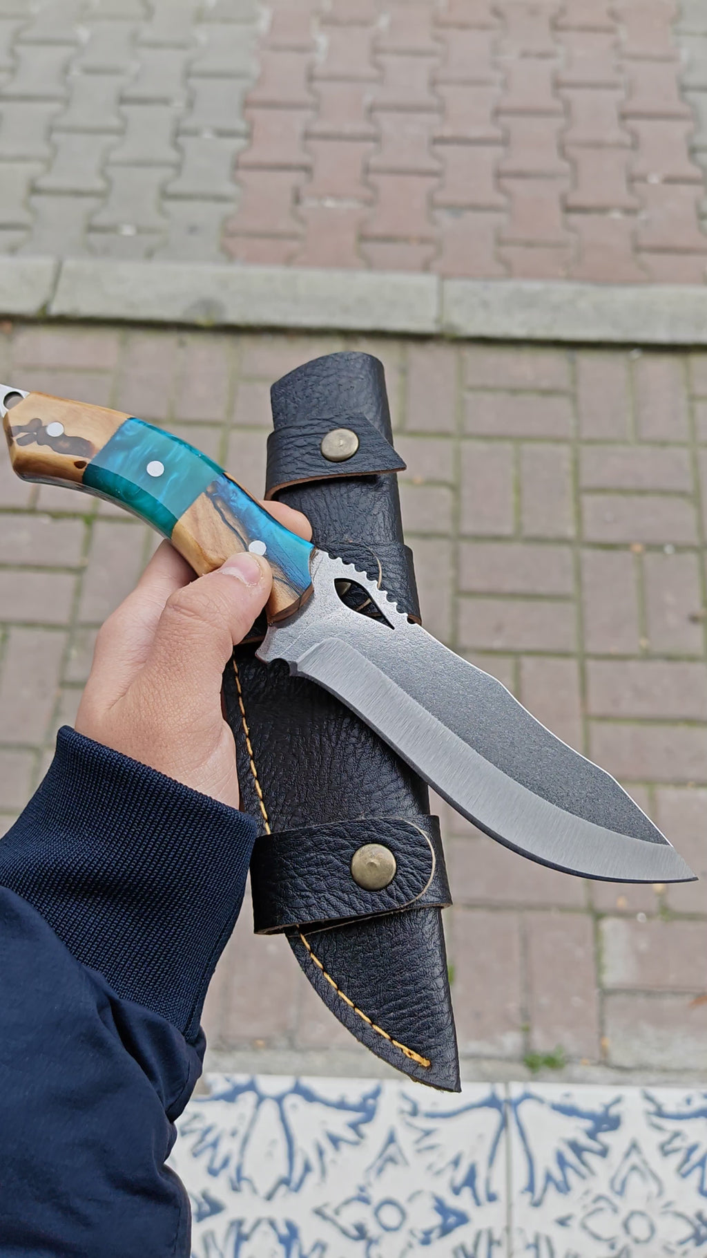 4034 Çelik Hibrit Sap Kamp Bıçağı – 25.5 cm Mavi Outdoor Bıçak