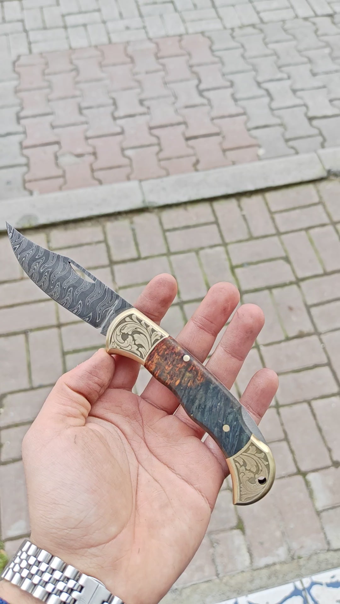 Damascus Çelik Stabilize Sap 19.5 CM Gravür İşlemeli Model