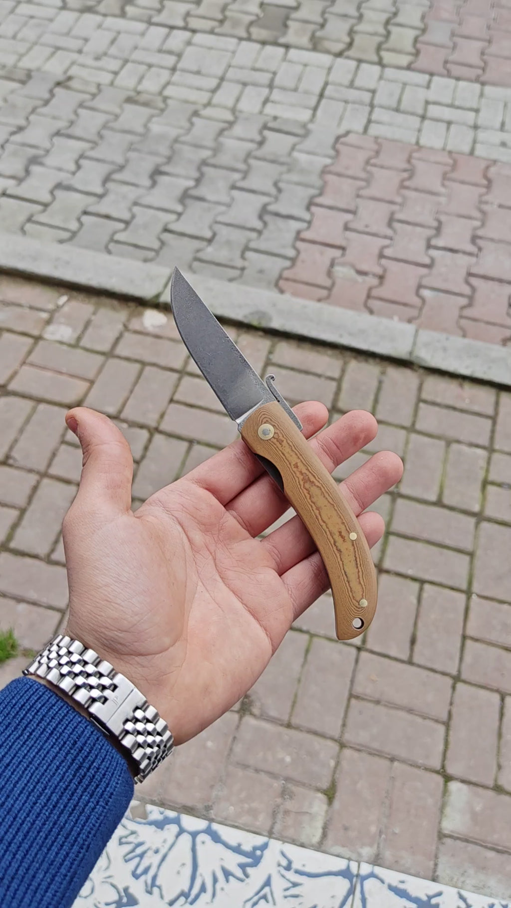 N690 Çelik Katlanır Model Vervalit Sap - 18.5 CM Kahve