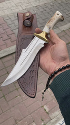 hakiki deri kılıflı geyik boynuzu sap outdoor bıçak