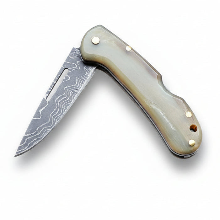 Damascus Çelik Koç Boynuzu Sap Katlanır Model - 15 Cm