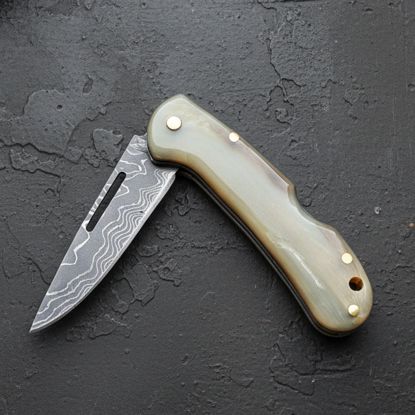 Damascus Çelik Koç Boynuzu Sap Katlanır Model - 15 Cm