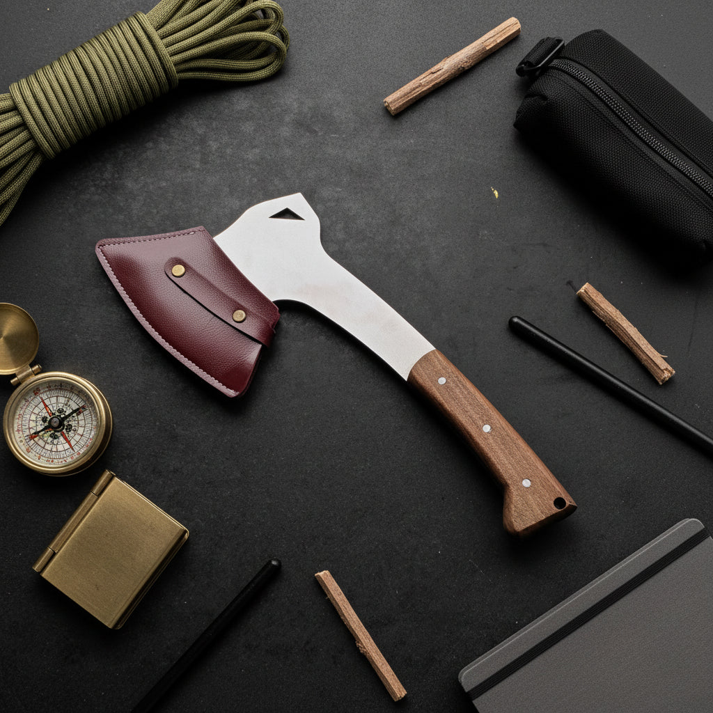 Kamp Baltası – 33.5 cm Paslanmaz Çelik Ceviz Sap Outdoor El Yapımı Balta
