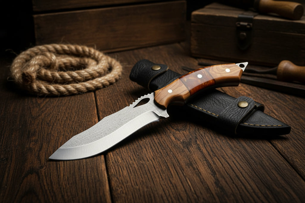 4034 Çelik Hibrit Sap Kamp Bıçağı – 25.5 cm Sarı Outdoor Bıçak