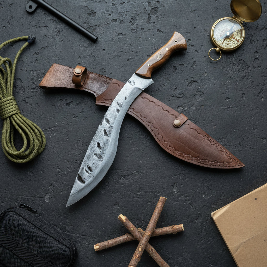 45 CM Dövme Çelik Kukri Av Bıçağı – El Yapımı Ceviz Sap