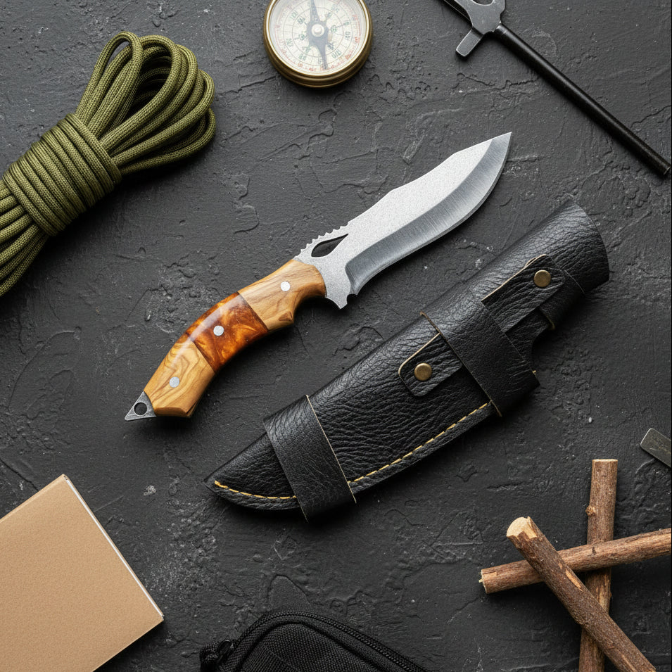 4034 Çelik Hibrit Sap Kamp Bıçağı – 25.5 cm Sarı Outdoor Bıçak