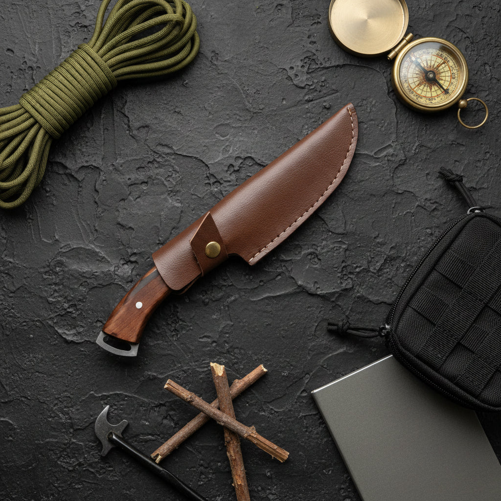 El Yapımı Bushcraft Kamp Bıçağı – 26 cm Ceviz Sap Outdoor Bıçak