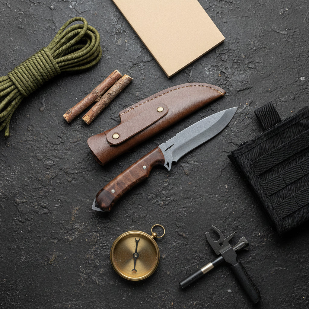 El Yapımı Bushcraft Kamp Bıçağı – 25 cm Ceviz Sap Outdoor Bıçak
