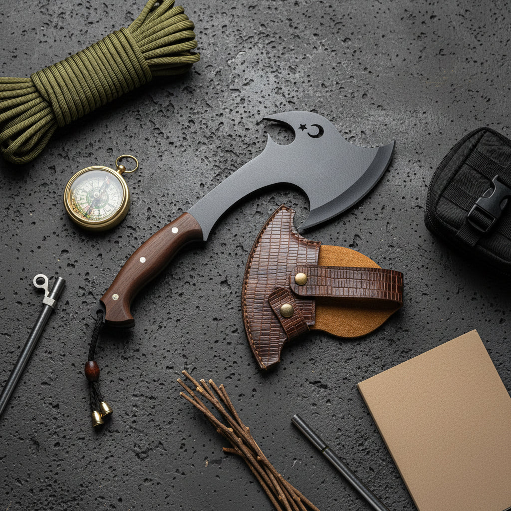 Kamp Baltası – 34 cm Karbon Çelik Ceviz Sap El Yapımı Outdoor Balta