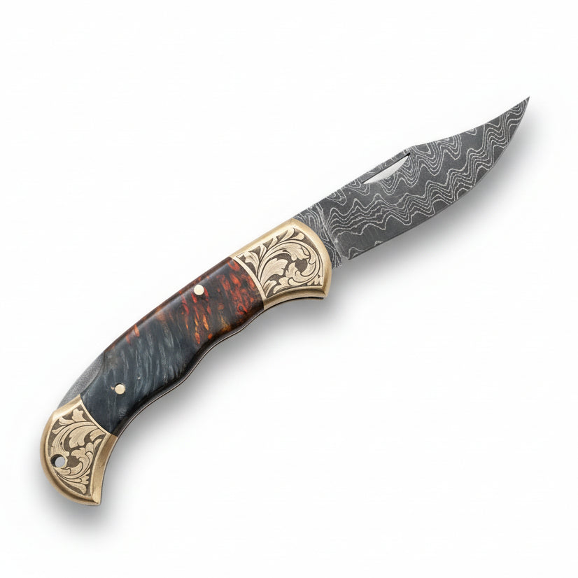Damascus Çelik Stabilize Sap 19.5 CM Gravür İşlemeli Model