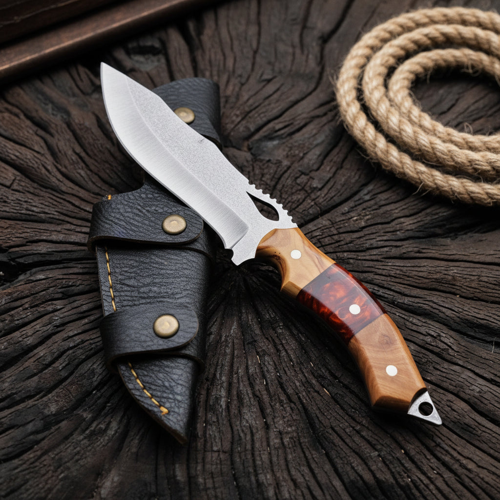 4034 Çelik Hibrit Sap Kamp Bıçağı – 25.5 cm Kırmızı Outdoor Bıçak