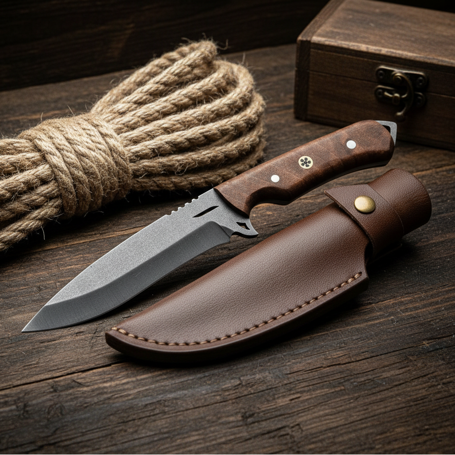El Yapımı Bushcraft Kamp Bıçağı – 25 cm Ceviz Sap Outdoor Bıçak