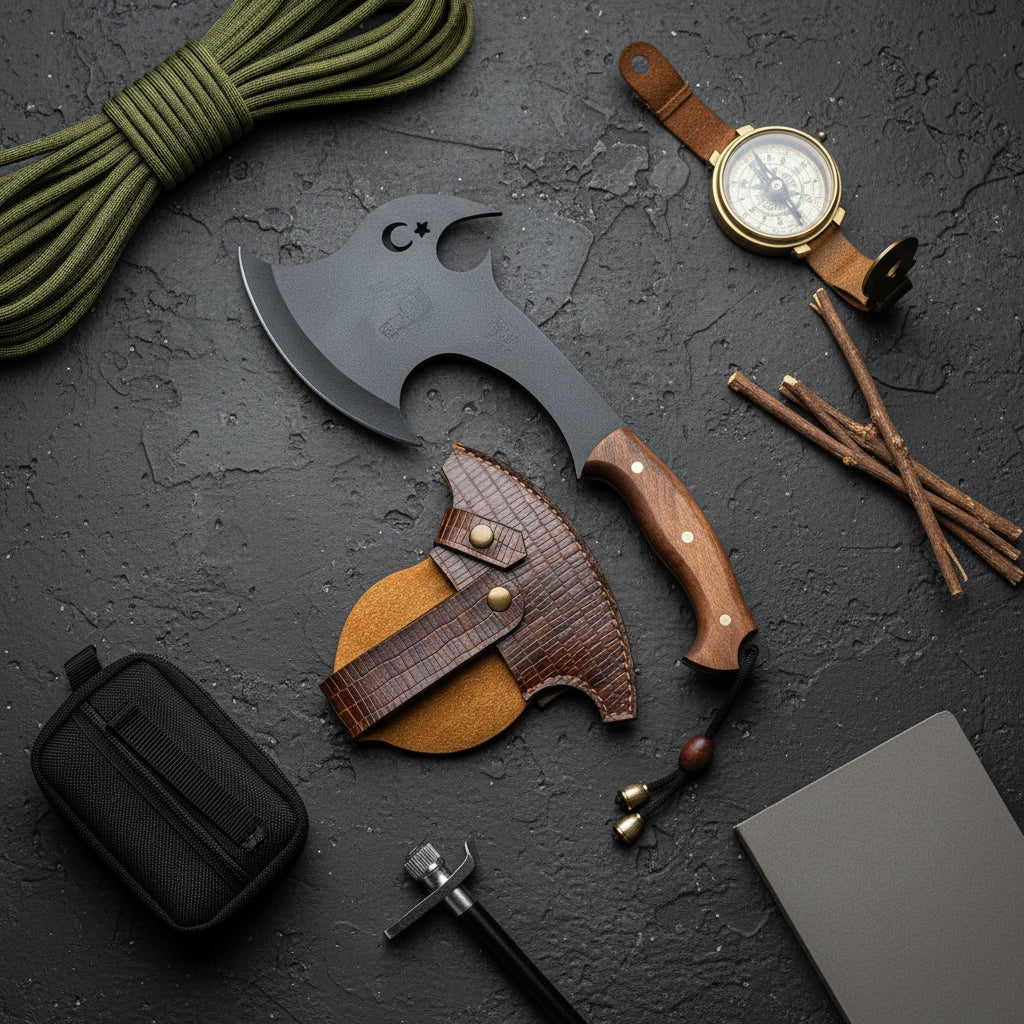 Kamp Baltası – 34 cm Karbon Çelik Ceviz Sap El Yapımı Outdoor Balta