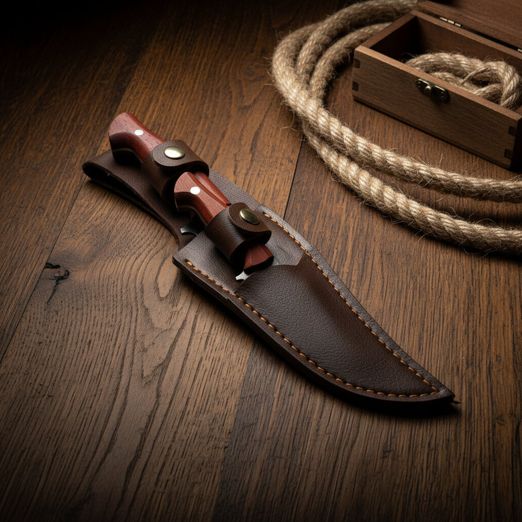 Babalı Oğul Av Bıçağı Seti – Paduk Ağacı Sap El Yapımı Outdoor Set
