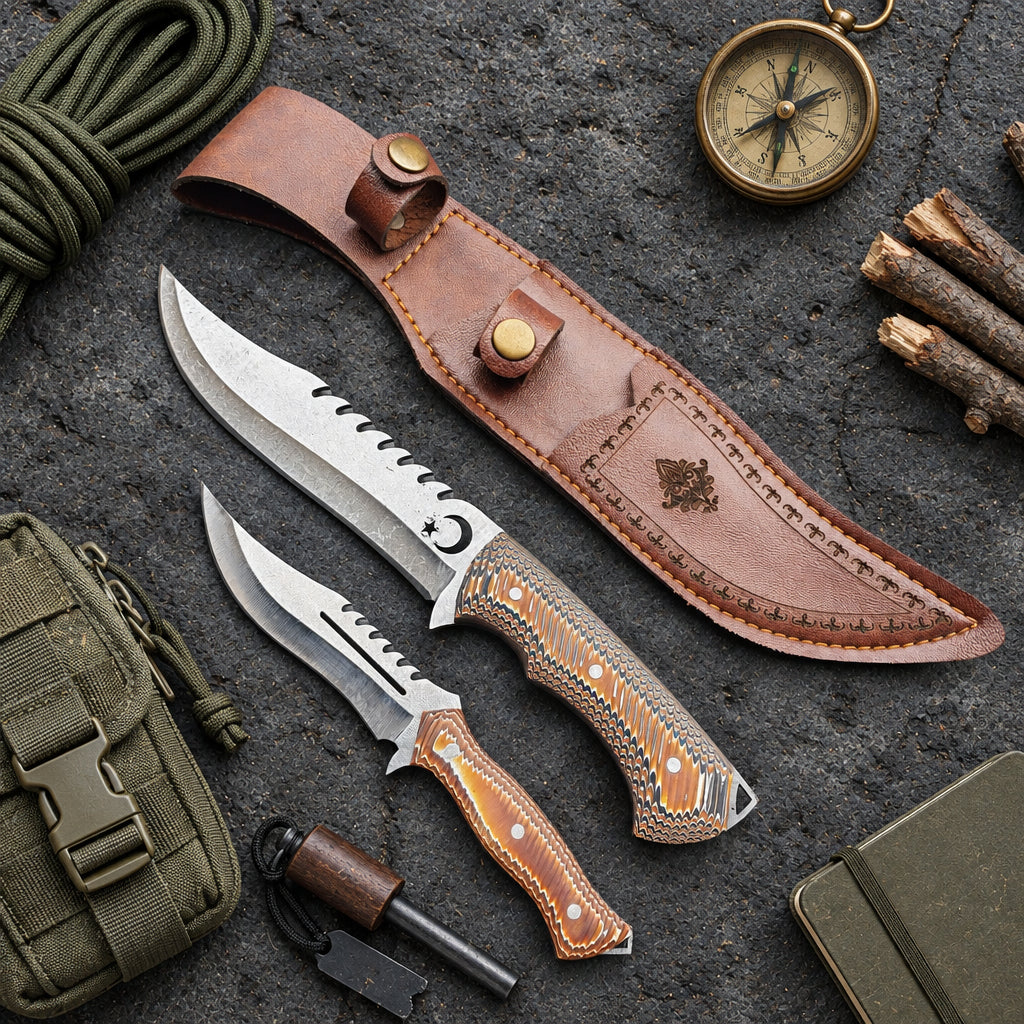 Baba Oğul Bıçak Seti – Isıya Suya Dayanıklı Verzalit Saplı El Yapımı Outdoor Set