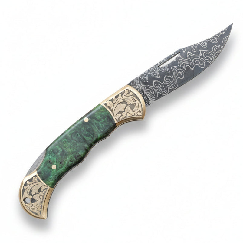 Damascus Çelik Stabilize Sap 19.5 CM Gravür İşlemeli Model