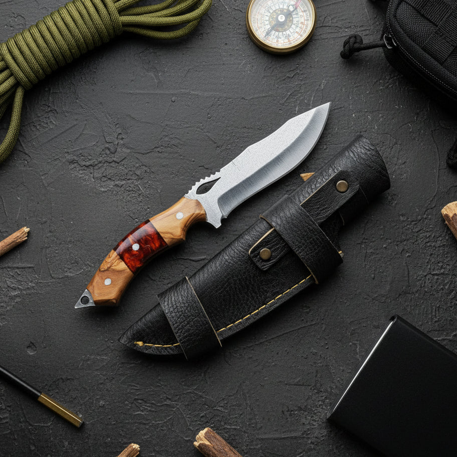4034 Çelik Hibrit Sap Kamp Bıçağı – 25.5 cm Kırmızı Outdoor Bıçak
