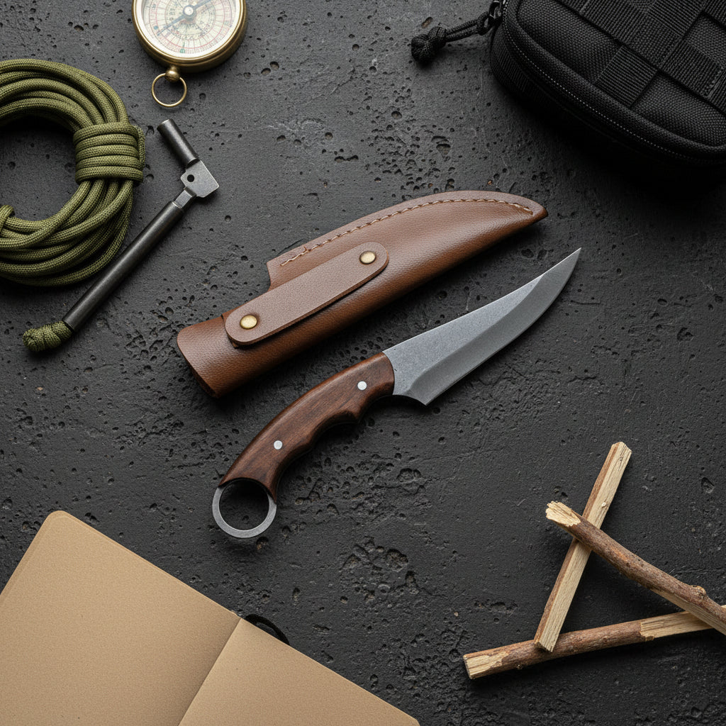 El Yapımı 25 cm Ceviz Sap Outdoor Avci Bıçağı
