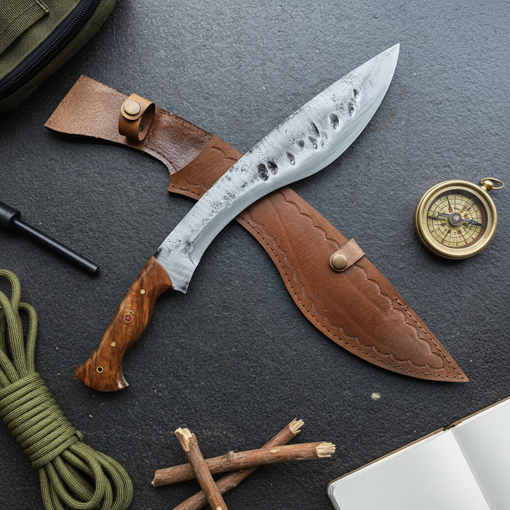 45 CM Dövme Çelik Kukri Av Bıçağı – El Yapımı Ceviz Sap