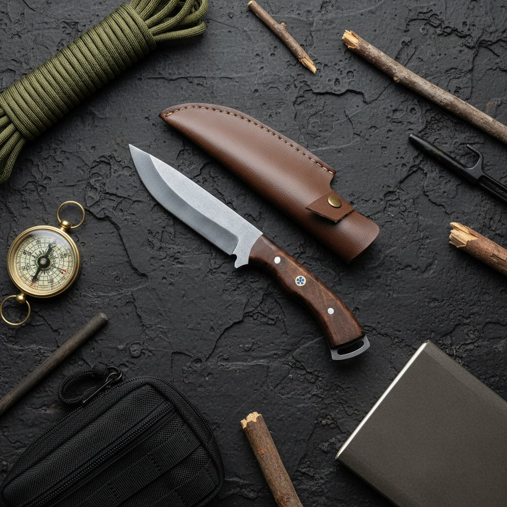 El Yapımı Bushcraft Kamp Bıçağı – 26 cm Ceviz Sap Outdoor Bıçak