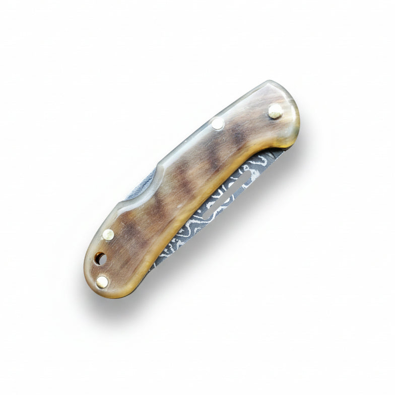 Damascus Çelik Koç Boynuzu Sap Katlanır Model - 15 Cm