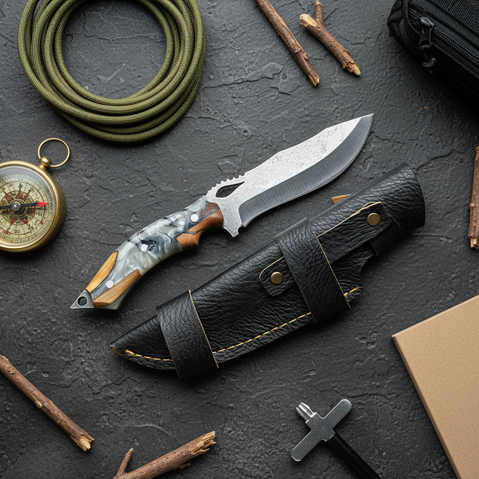 4034 Çelik Hibrit Sap Kamp Bıçağı – 25.5 cm Gri Outdoor Bıçak