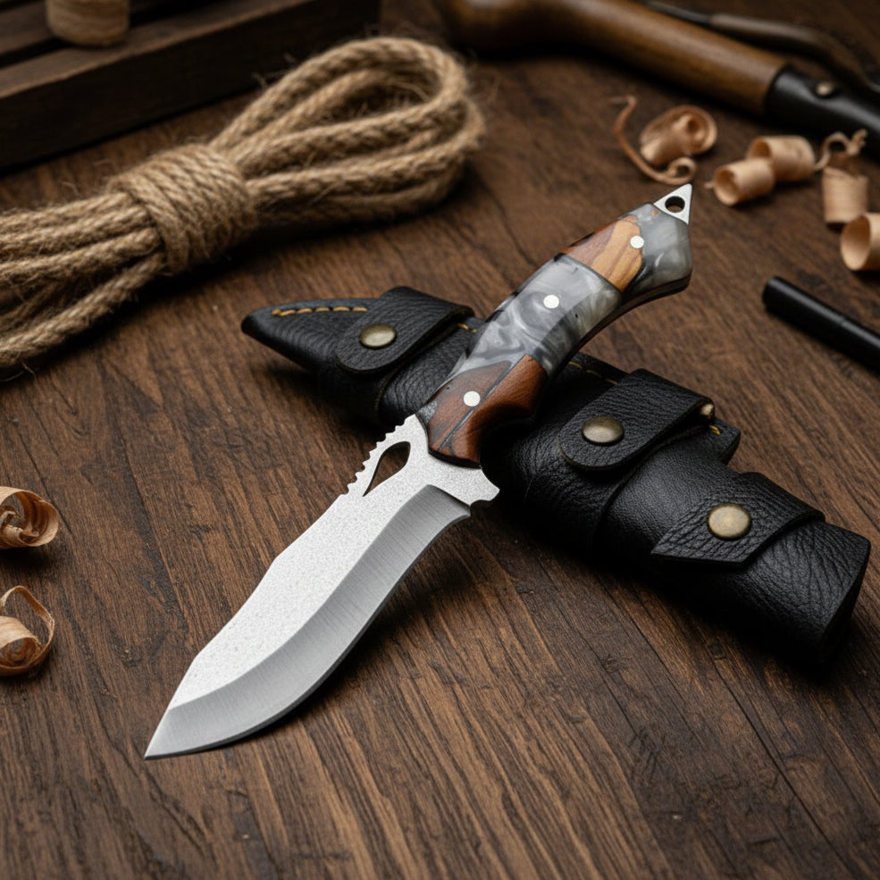4034 Çelik Hibrit Sap Kamp Bıçağı – 25.5 cm Gri Outdoor Bıçak