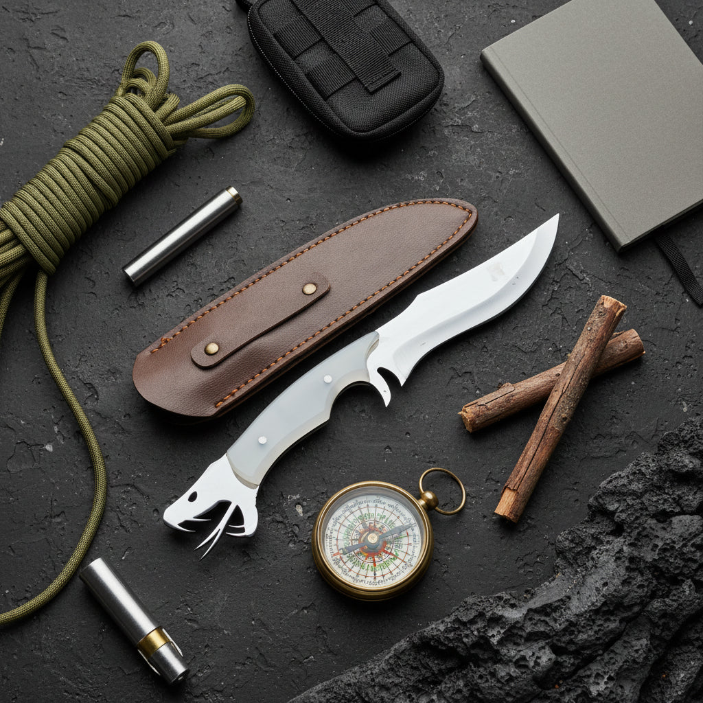 Yılan Figürlü Beyaz Av Bıçağı – 32.5 cm Profesyonel Outdoor Bıçak