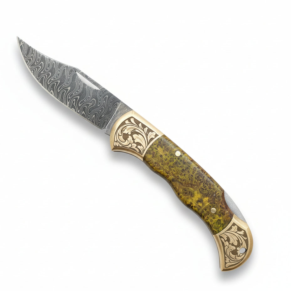 Damascus Çelik Stabilize Sap 19.5 CM Gravür İşlemeli Model