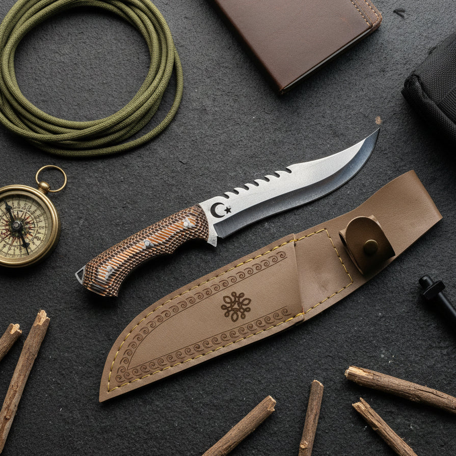 4116 Çelik Verzalit Sap Ay Yıldız Kamp Bıçağı – 30 cm Profesyonel Outdoor Bıçak