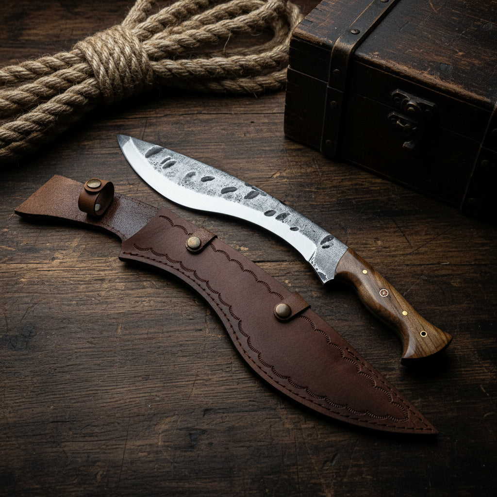 45 CM Dövme Çelik Kukri Av Bıçağı – El Yapımı Ceviz Sap