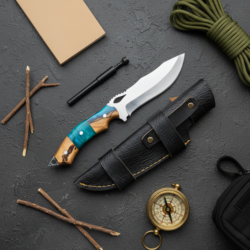 4034 Çelik Hibrit Sap Kamp Bıçağı – 25.5 cm Mavi Outdoor Bıçak